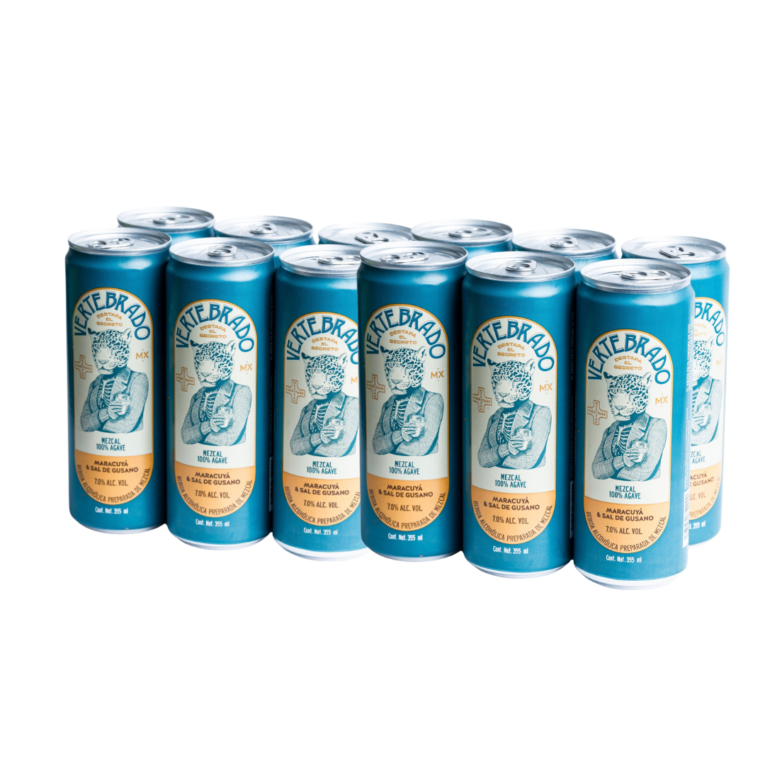 Coctel a base de Mezcal 100% agave, con pulpa natural de maracuyá y sal de gusano - 12pack